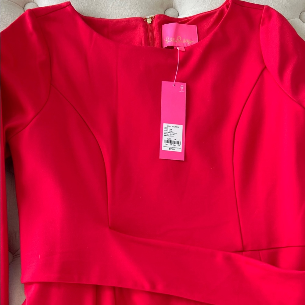 NWT Lilly Pulitzer Vibrant Red Long Sleeve Dress - Picture 9 of 10